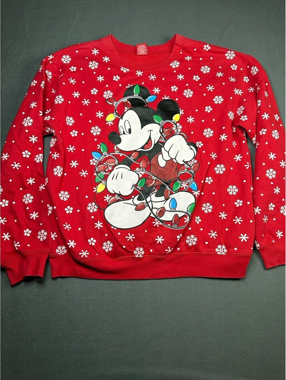 Disney Mickey Mouse Sweatshirt Womens L Red Graphic Pullover (does Not Light Up)